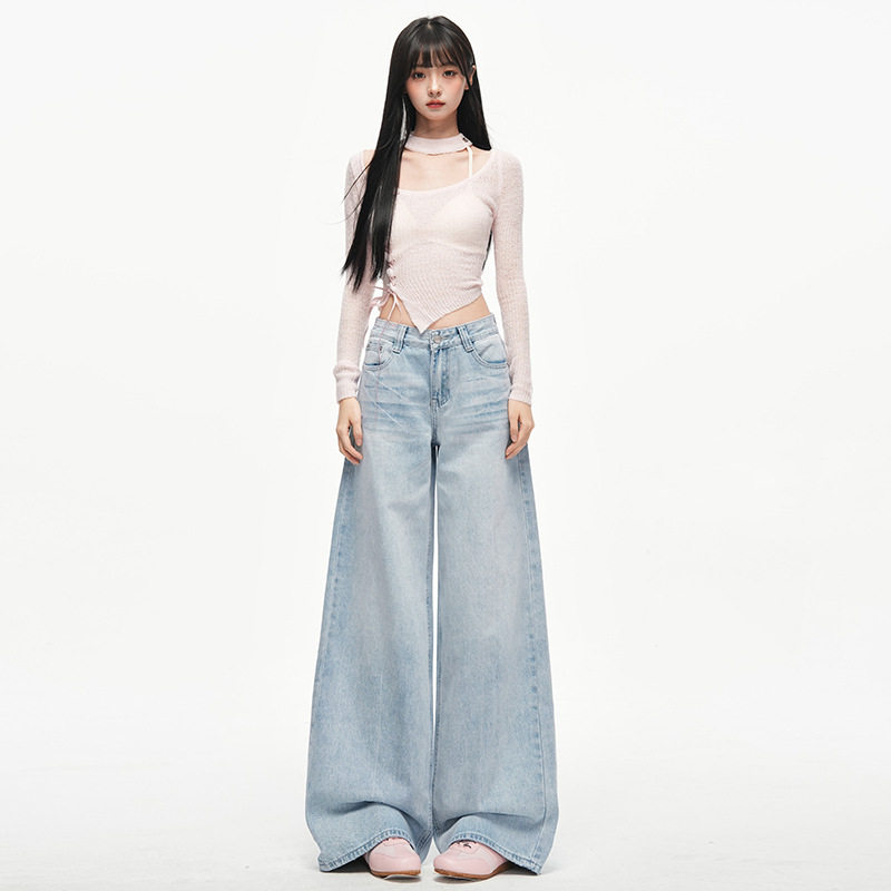 美式复古猫须阔腿牛仔裤女2026春夏新款宽松显瘦直筒拖地裤子依春,女装/女士精品,牛仔裤,淘宝优惠券,粉丝福利购,淘宝优惠卷