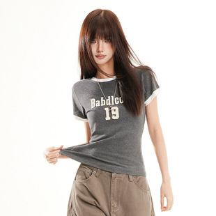 复古韩系慵懒风甜辣妹休闲修身短款上衣女夏季拼接印花爵士舞上衣