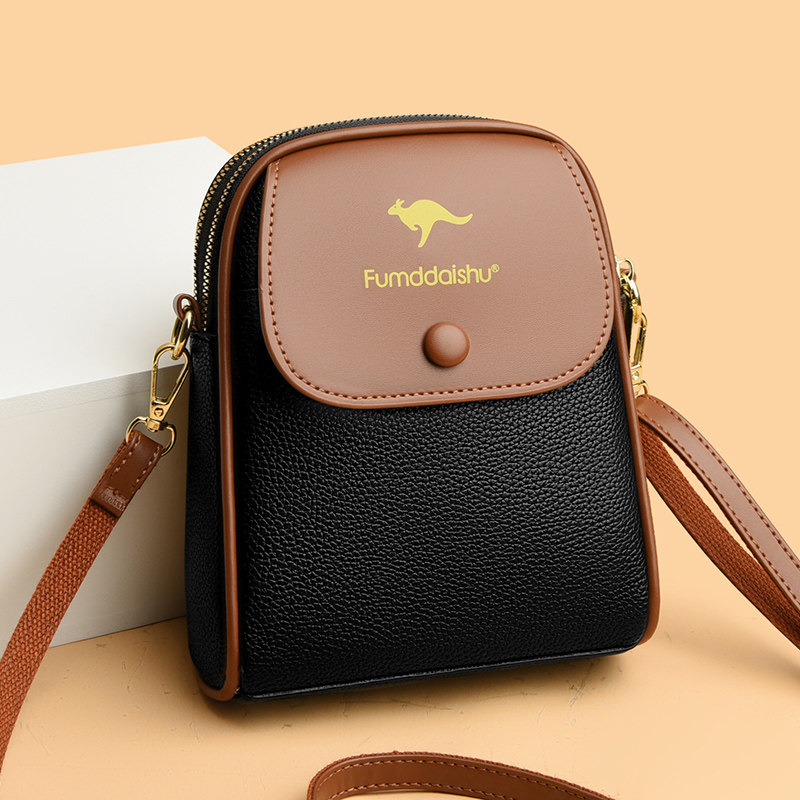 袋鼠正品真皮斜挎包女2024新款中年妈妈包小手机包撞色竖款软皮潮,箱包皮具/热销女包/男包,手机包,淘宝优惠券,粉丝福利购,淘宝优惠卷