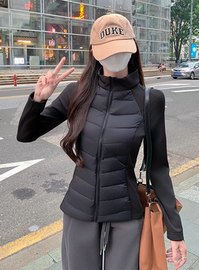 黑色轻薄款羽绒服修身内胆女冬季收腰短款排骨冲锋衣校服内搭神器