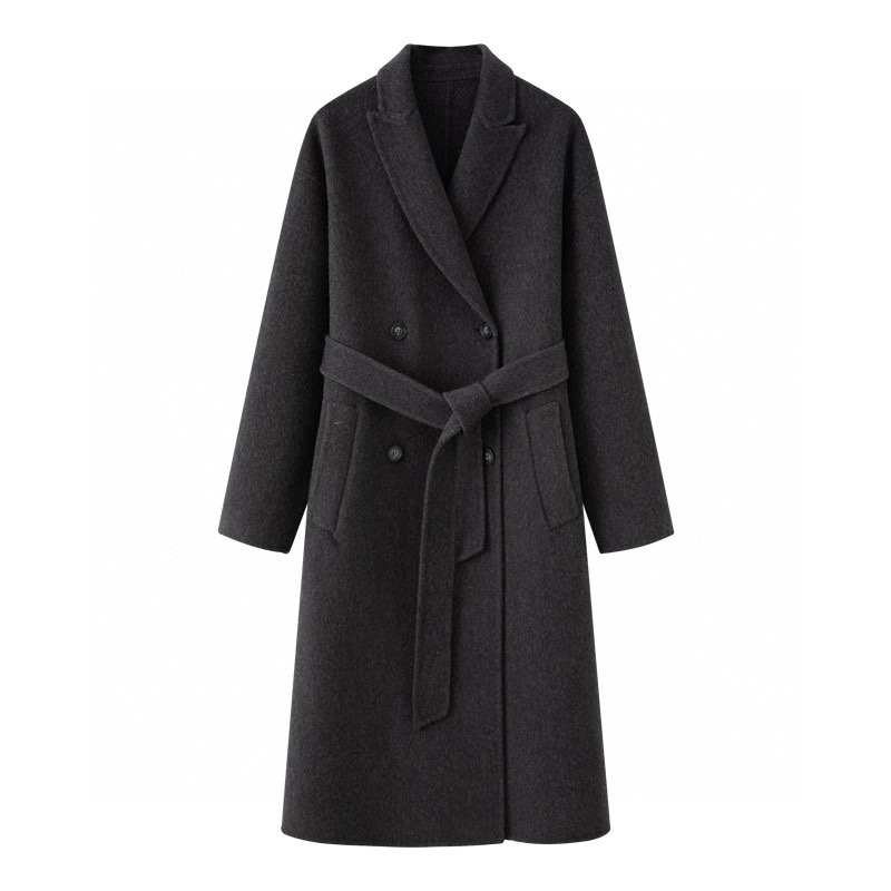 商场同款深灰色绵羊毛2980双面呢大衣长款女25秋冬新