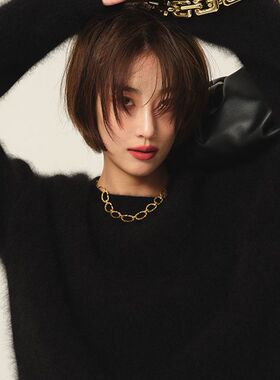 YILIA高级感黑色水貂绒毛衣女秋季宽松慵懒风内搭针织衫外穿上衣