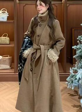 YILIA复古氛围感系带显瘦呢子大衣温柔通勤收腰毛领保暖外套