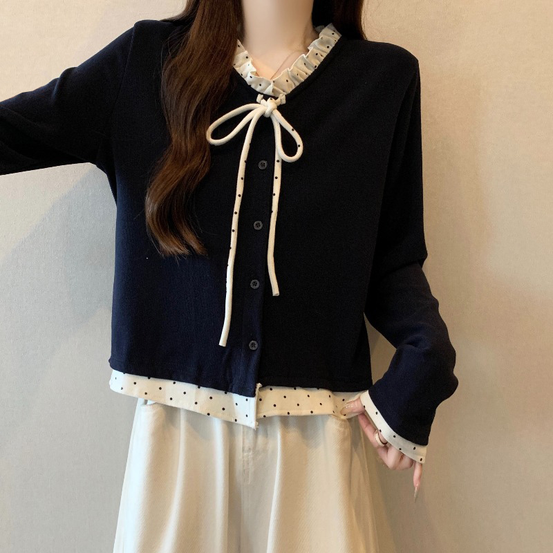 藏蓝色木耳边正肩衬衫女2