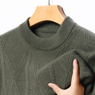 上海春竹100%纯羊毛衫男半高领冬季430克毛衣爸爸装针织打底衫