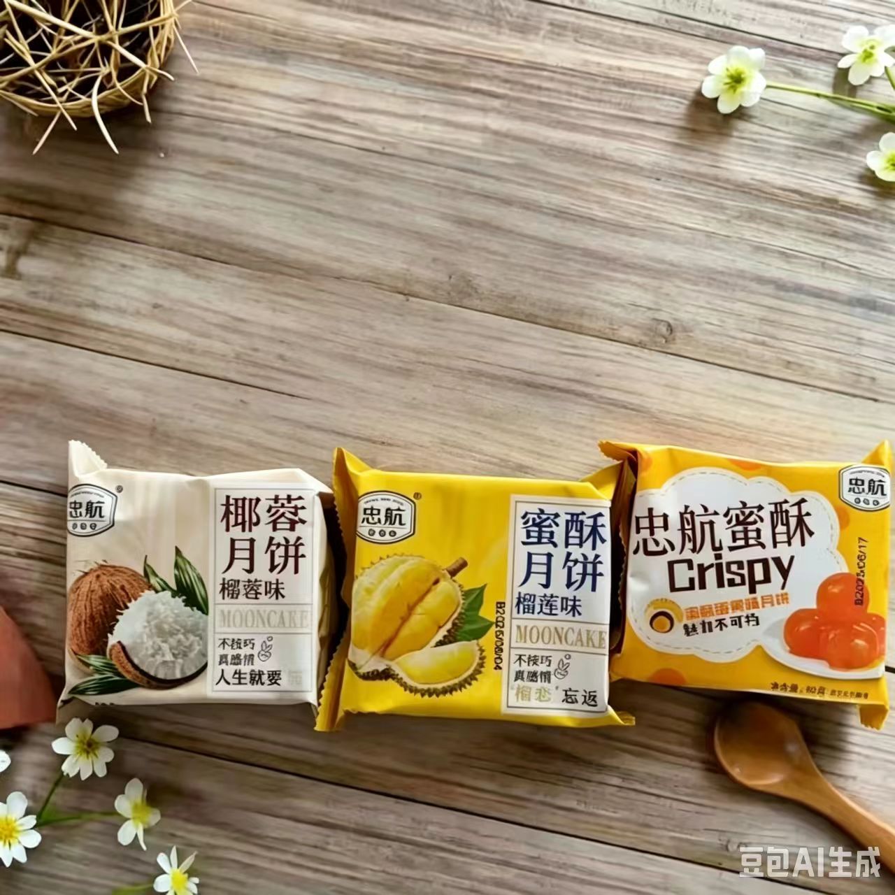忠航蜜酥月饼榴莲味蛋黄味椰蓉味月饼