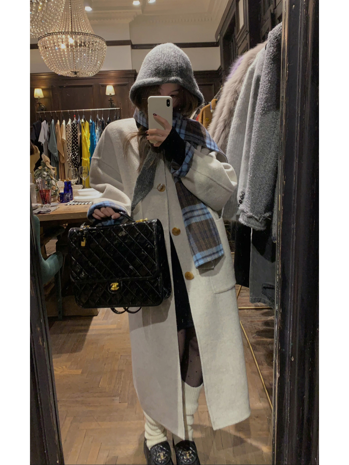 areUshop两穿格子双面呢大衣