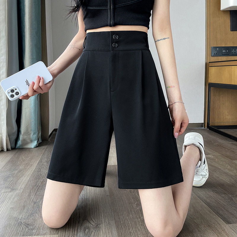 西装短裤女休闲夏季2025新款高腰双排扣黑色直筒阔腿五分A字短裤,女装/女士精品,休闲裤,淘宝优惠券,粉丝福利购,淘宝优惠卷