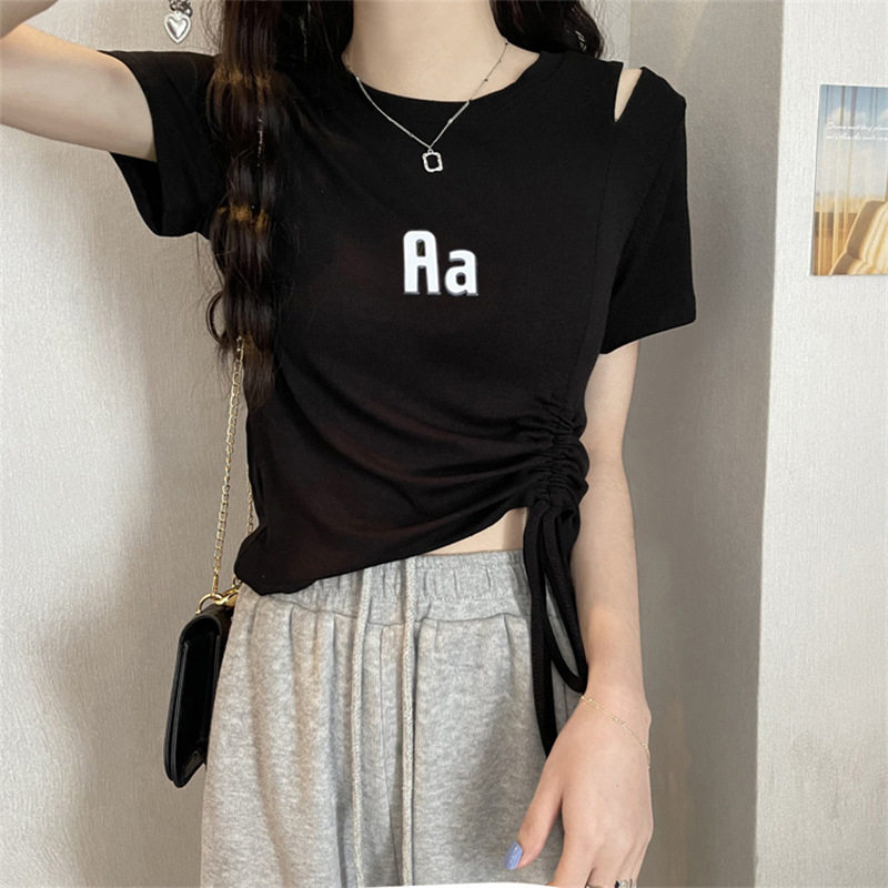 四季青广州十三行即墨露肩辣妹短袖T恤夏季2025不规则美式复古设,女装/女士精品,T恤,淘宝优惠券,粉丝福利购,淘宝优惠卷