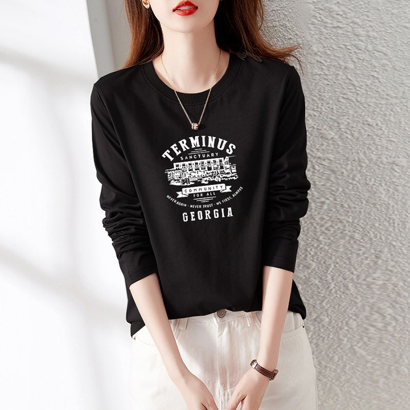 韩国2025新款正肩磨毛长袖t恤女春秋内搭打底衫女纯棉可外穿洋气~