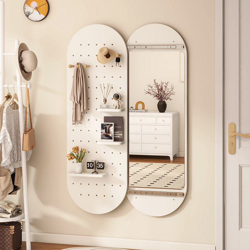 实木洞洞板穿衣镜隐藏式推拉全身