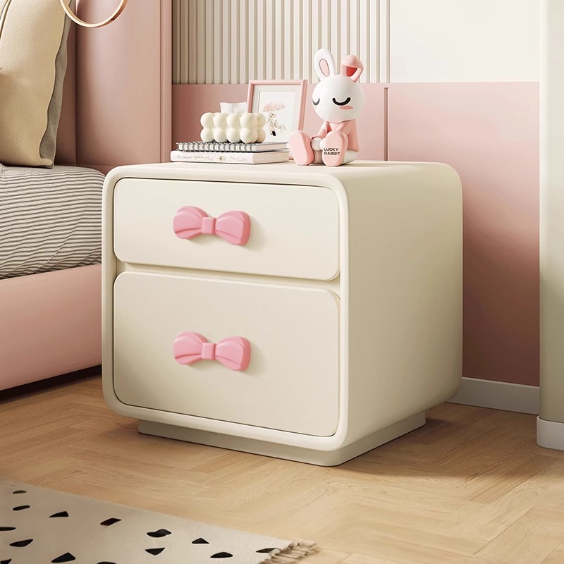 可爱蝴蝶结床头柜白色圆角收纳柜
