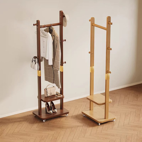 实木挂衣架落地卧室家用衣帽架中式房间小型简易床边挂衣服的架子
