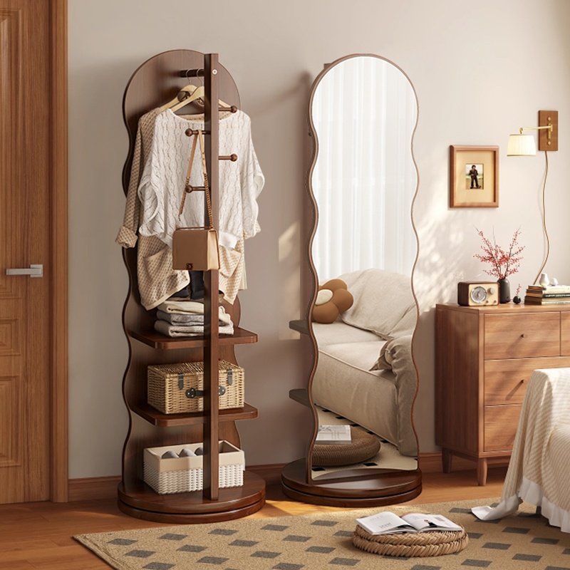 波浪旋转穿衣镜可移动全身镜落地镜家用卧室挂衣帽架一体试衣镜子
