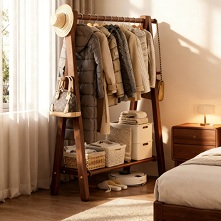 全实木挂衣架落地卧室衣帽架家用房间立式挂衣服的架子简易晾衣架