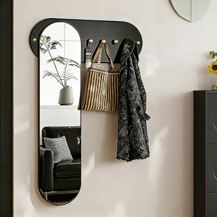 穿衣镜家用玄关试衣镜入户门壁挂简约现代挂墙全身镜挂衣架一体镜