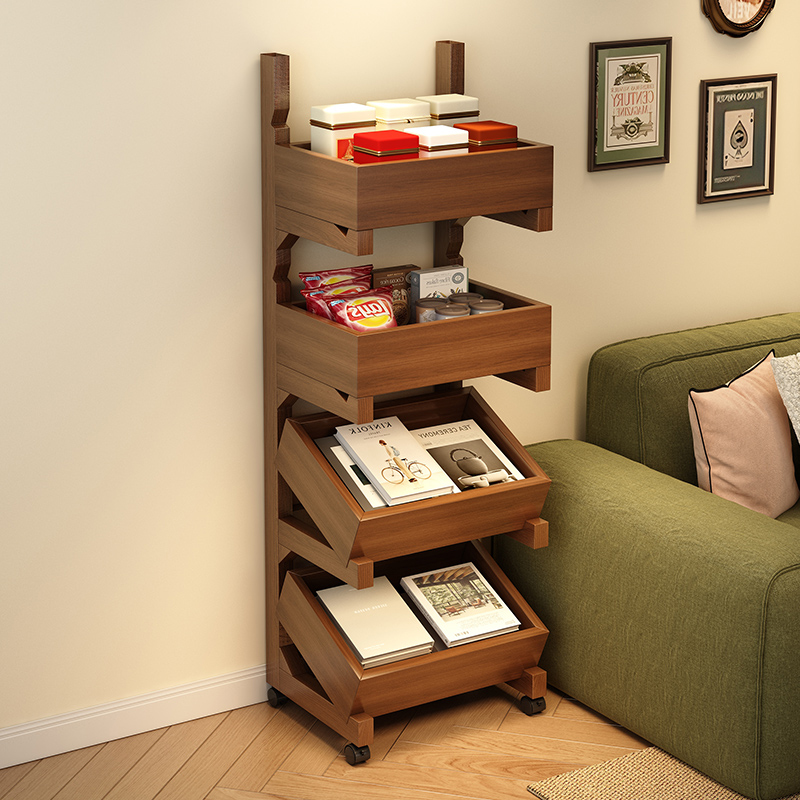 实木置物架客厅落地零食收纳架