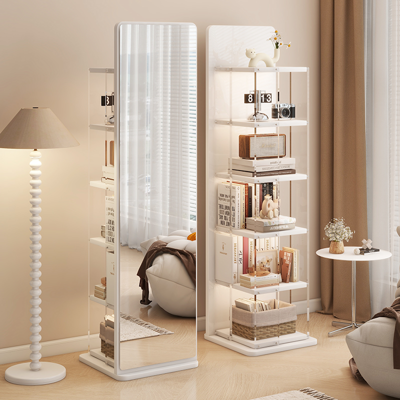 旋转全身镜落地镜家用杂志书架储物一体镜子立式可移动试衣穿衣镜