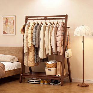 衣帽架卧室可移动挂衣架隔夜衣架室内简易晾衣架家用实木落地衣架
