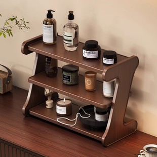 桌面杯架中古置物架多层实木收纳架家用客厅卧室台面香水储物架子