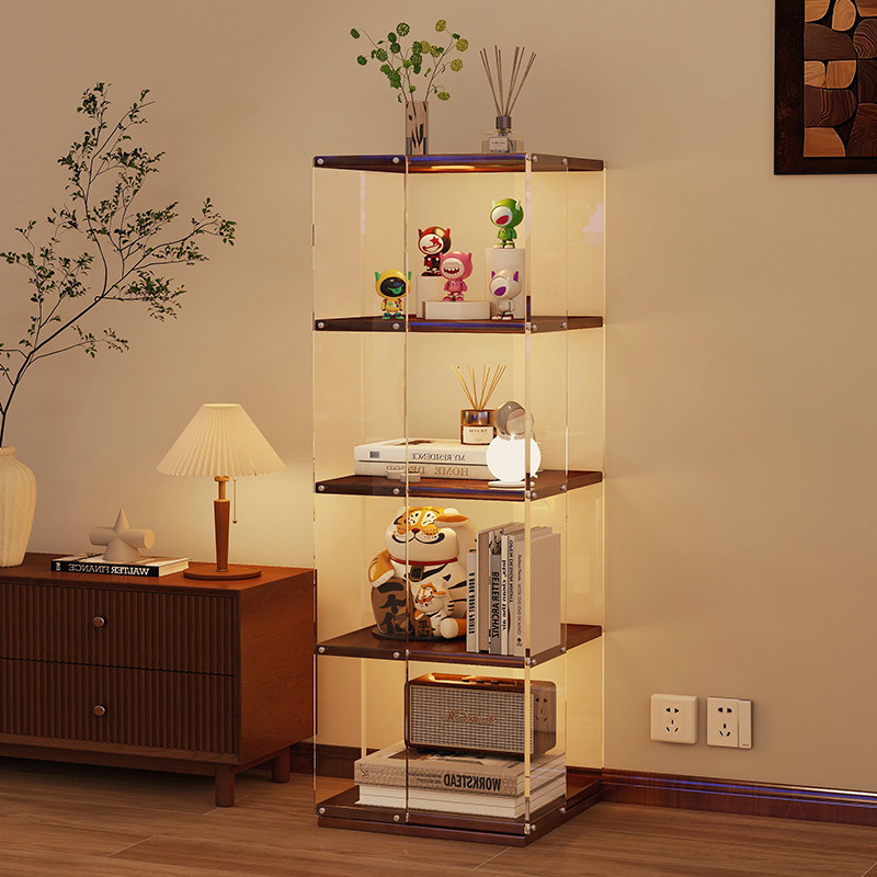 亚克力旋转书架落地置物架可移动储物柜子客厅转角展示柜多层书柜