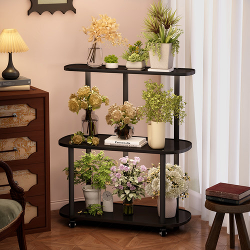 花架2025新款阳台落地式置物架可移动花架子客厅实木多层一体靠墙