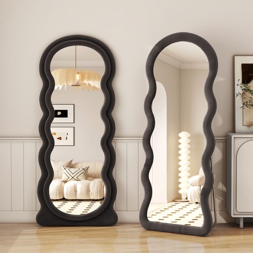 网红波浪全身镜落地镜奶油ins风