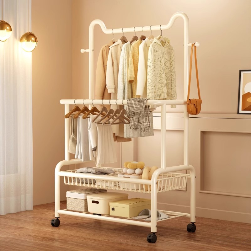 双杆晾衣架可移动衣帽架落地室内房间挂衣架子家用卧室衣服收纳架