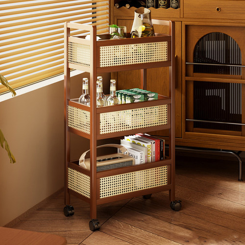 多功能藤编置物架带轮