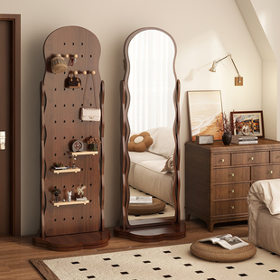 洞洞板穿衣镜旋转全身镜可移动落地镜家用衣挂架一体镜子试衣镜子