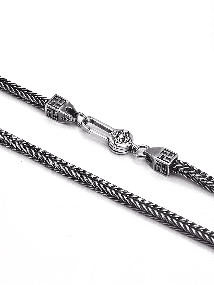 S925 Silver six-character truth Swastika fox tail Necklace made of old vintage Vajra amulet for men and women imported from Italy
