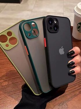 磨砂肤感苹果15新款手机壳适用iphone15promax镜头全包12防摔13pro简约高级感ip14硅胶11男xs潮网红透明ins风