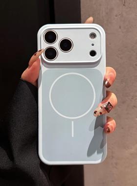 星宇橙色适用苹果16Promax秒变17双色背版液态硅胶iPhone15手机壳细磁吸新款软壳Ai按键全包14防摔散热套air