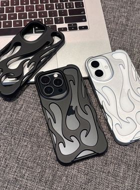苹果16ProMax散热火焰纹16promax手机壳适用iphone15pro新款镂空14pm透气磨砂13pmax简约时尚12防摔ip保护套