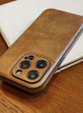 高级感复古皮纹适用iphone15proamx手机壳苹果16男款15商务16pro高档奢华13网红超火14pro新款14创意12pm防摔