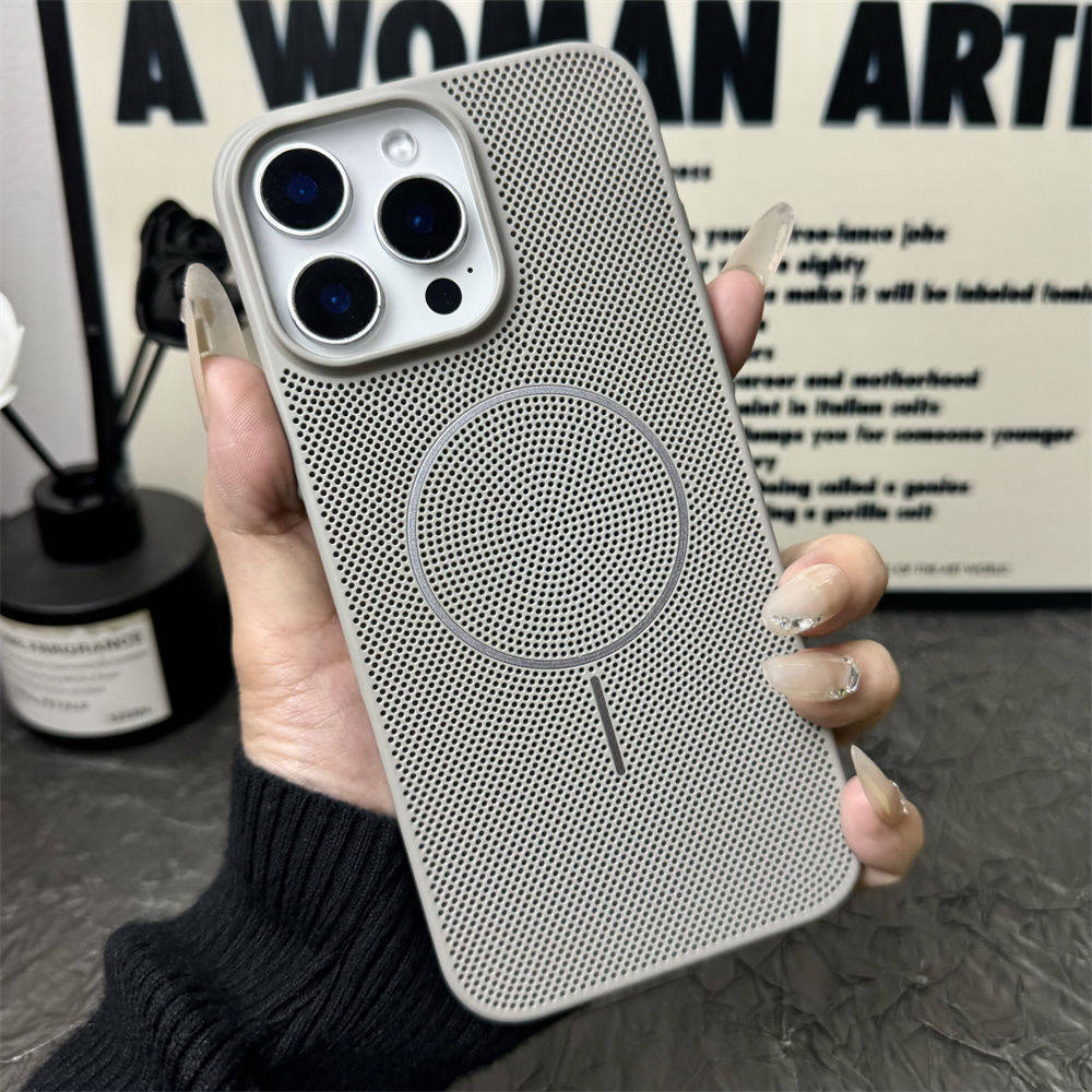 高级感钛灰色适用苹果16Promax手机壳无线充电磁吸散热iPhone15/14pro肤感超薄13磨砂12网孔透气11防摔新细圈
