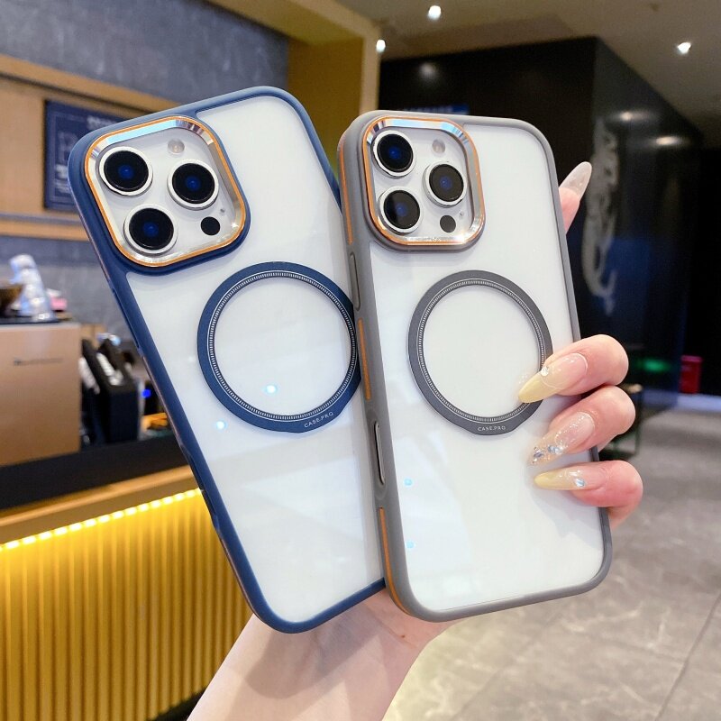 Magafe磁吸适用苹果16e手机壳iphone15promax高级感三星s25金属镜头圈14plus透明不发黄13侧面防滑条纹12防摔