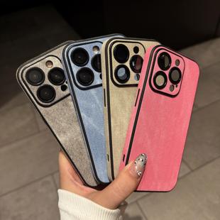 全包牛仔一体镜头膜适用苹果16promax手机壳防摔贴皮情侣iPhone15plus小众时尚轻奢14高级感男13布纹保护套12