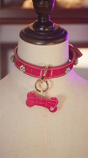 宠物项圈猫狗华子钻雪纳瑞灵缇犬脖圈遛狗礼物真皮项圈纯手工定制