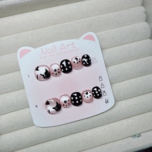 儿童穿戴甲卡通猫眼手绘猫咪纯手工学生美甲可爱贴片指甲短款