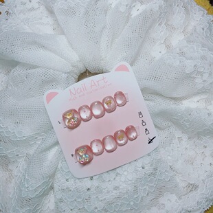 儿童穿戴甲合集猫眼小熊2 8岁纯手工学生美甲指甲贴片可爱粉嫩短