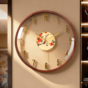 胡桃木钟表挂钟客厅时钟挂墙实木2025新款简约大气高级感装饰挂表