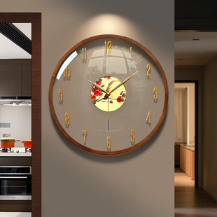 胡桃木钟表挂钟客厅时钟挂墙实木2025新款简约大气高级感装饰挂表