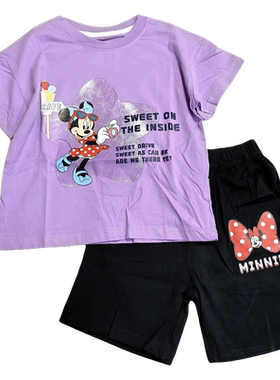 迪夏季女童中大童套装短袖T恤短裤2件套