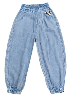 迪夏季男童女童薄款牛仔防蚊裤