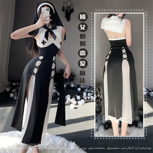 cutie：修女可爱制服套装 女 cos酒吧黑色学生发饰黑丝睡衣睡裙套装