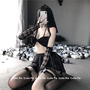 cutie：性感新娘装 内衣服黑色长筒蕾丝丝袜cos制服用品睡衣黑丝女
