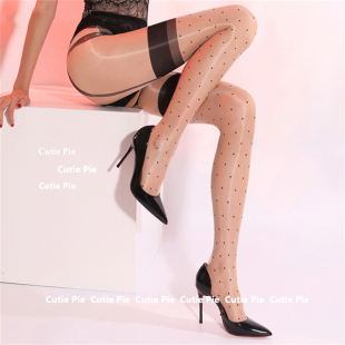 cutie：极光点点油亮开档假吊带复古丝袜透明超薄丝滑油光波点袜