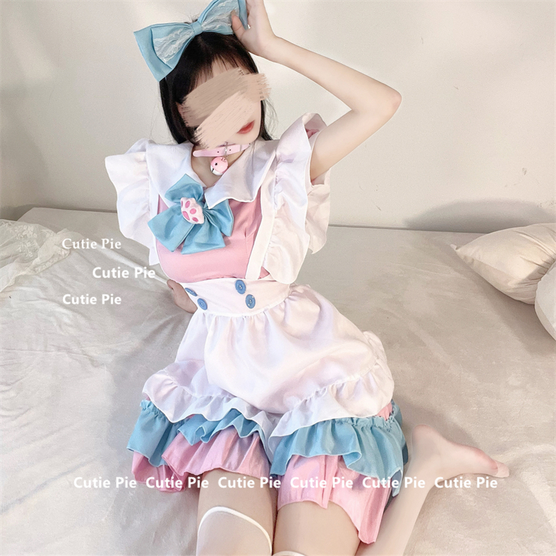 cutie：圣诞年会超萌大蝴蝶结洛丽塔女仆装粉蓝可爱裙游戏套装女