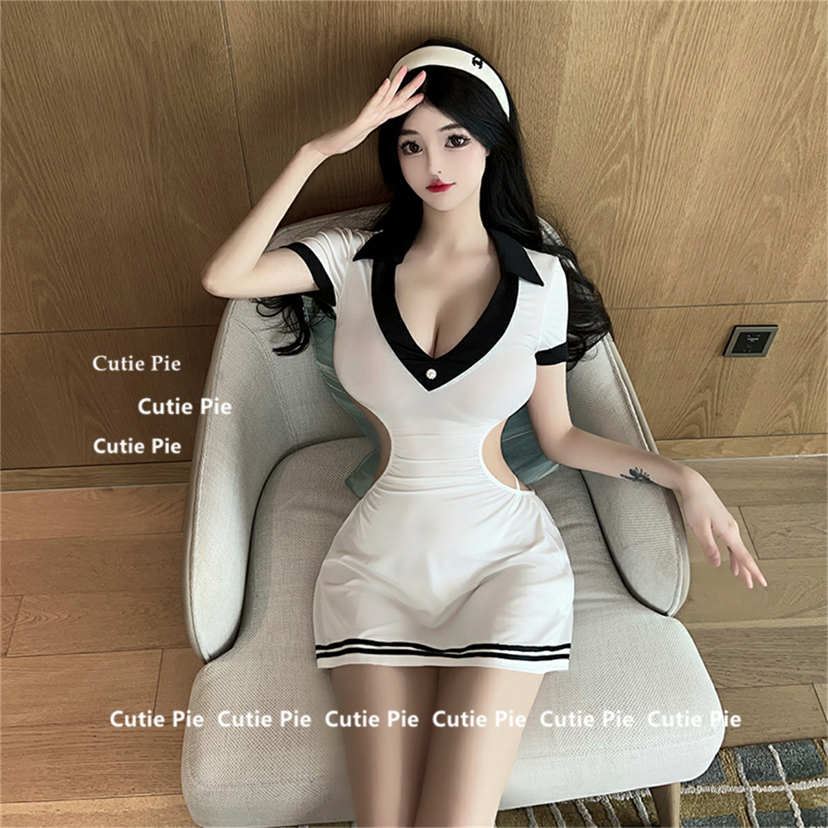 cutie内衣女性感可爱纯欲学妹套装制服JK酒吧夜店小胸大V领包臀